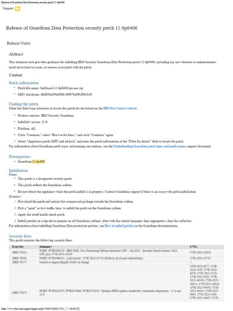 p6406 - Release of Guardium Data Protection Security Patch 11.0p6406 ...