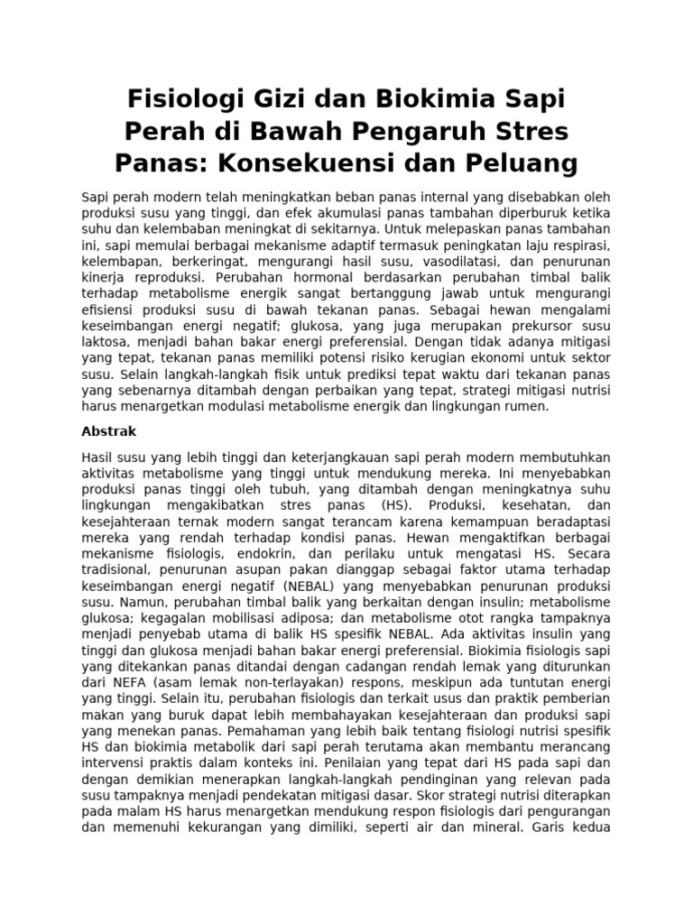 Fisiologi Stres Panas pada Sapi Perah | PDF