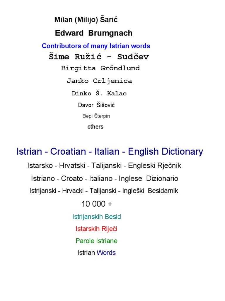 Istriano Croatian Italian English Dictionary | PDF