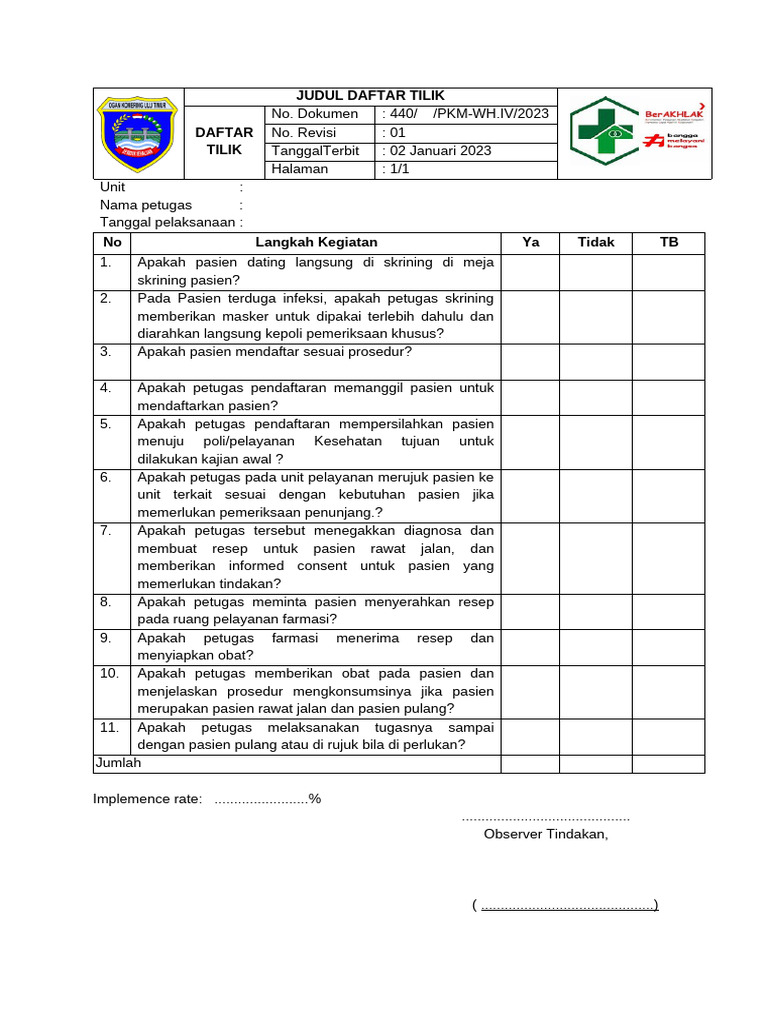 Daftar Tilik Proses Skrining Pasien | PDF