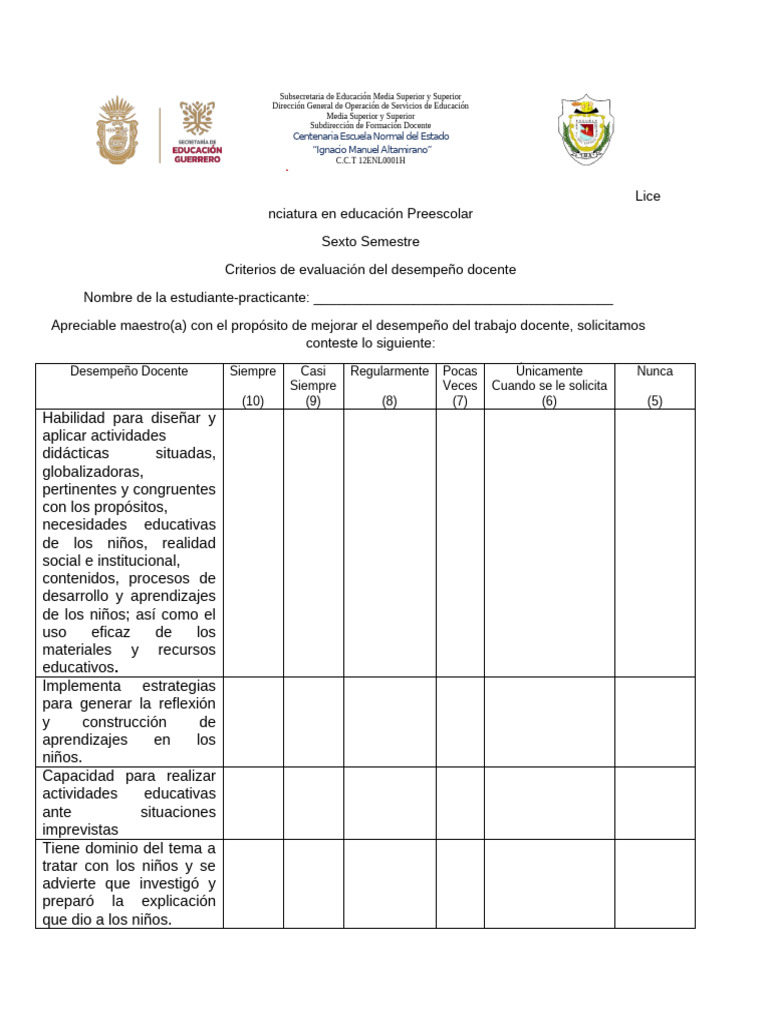 Criterios de Evaluación Docente | PDF | Maestros | Educación de la ...