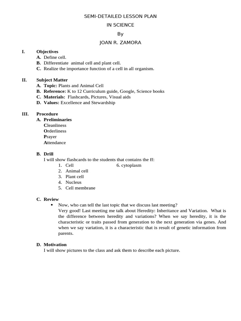 Lesson Plan on Plant and Animal Cells | PDF | Cell (Biology) | Eukaryotes