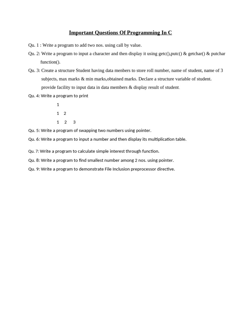 C Programming Essential Questions | PDF