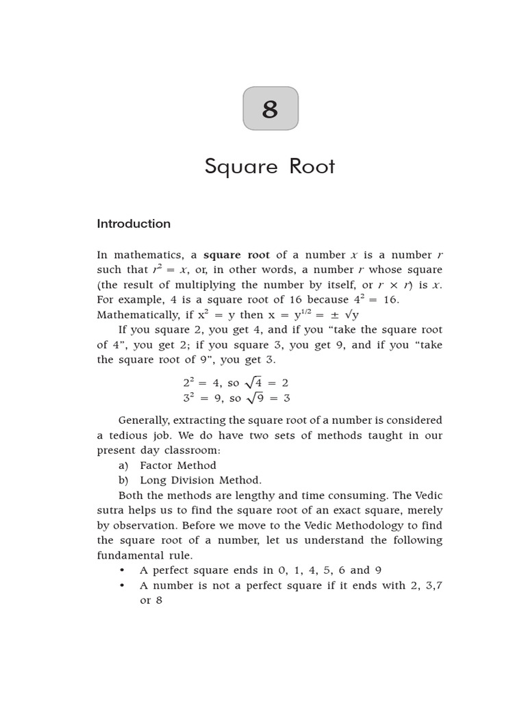 Vedic Methods for Finding Square Roots | PDF | Square Root | Division ...