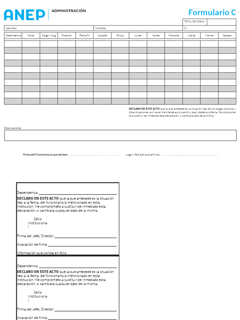 Formulario C de Declaración de Horas | PDF