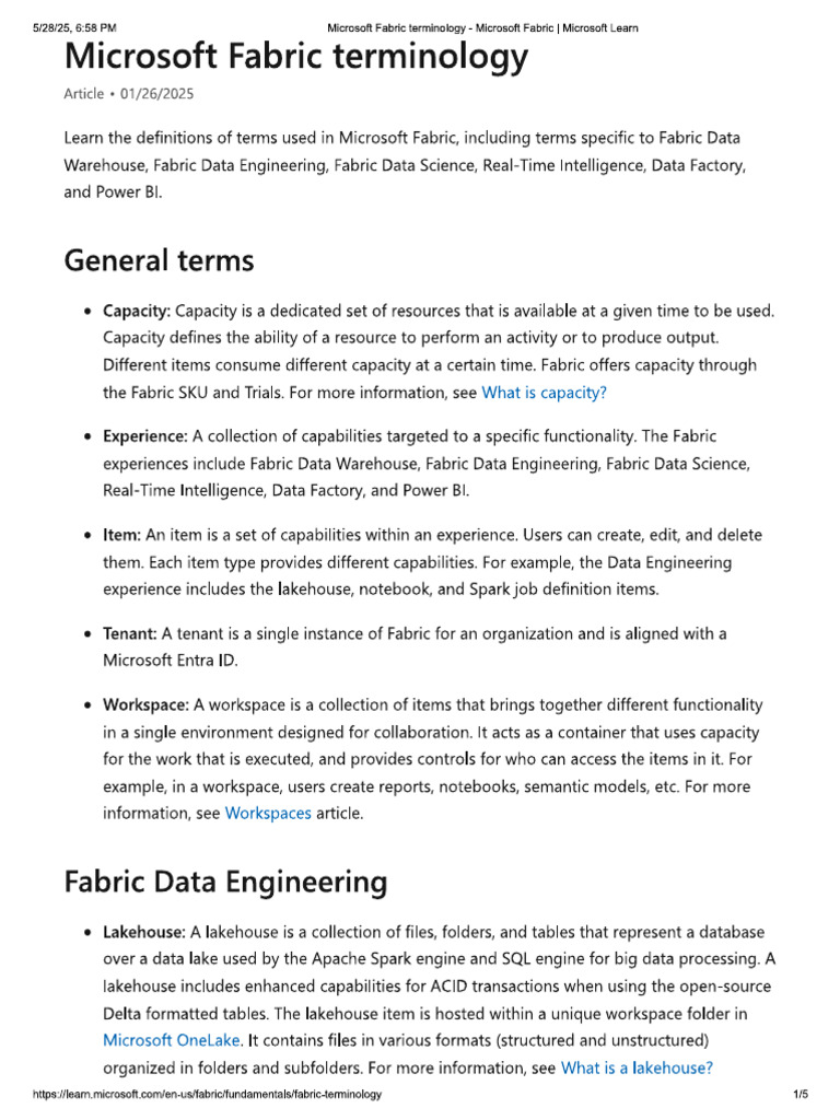 Microsoft Fabric Terminology | PDF