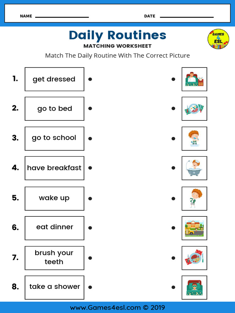 Daily Routine Matching Worksheet | PDF