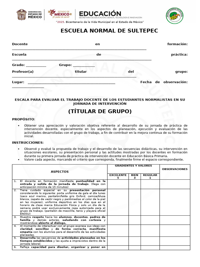 Evaluación de Práctica Docente 2025 | PDF | Maestros | Plan de estudios