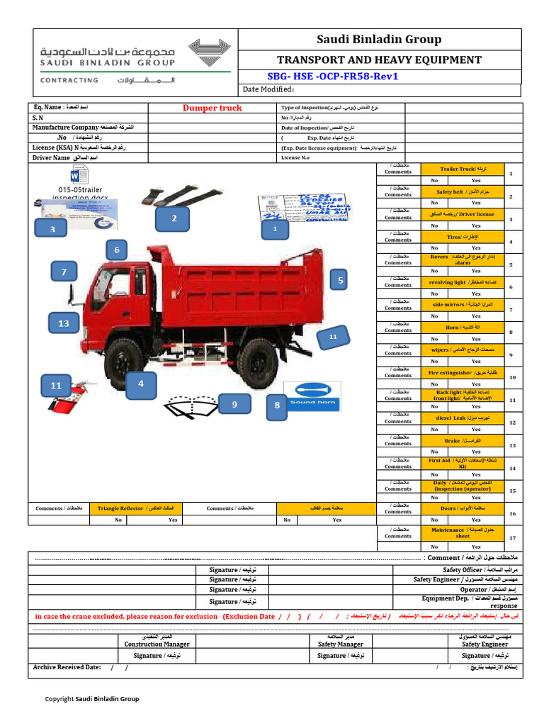 Dumber Truck Check List | PDF