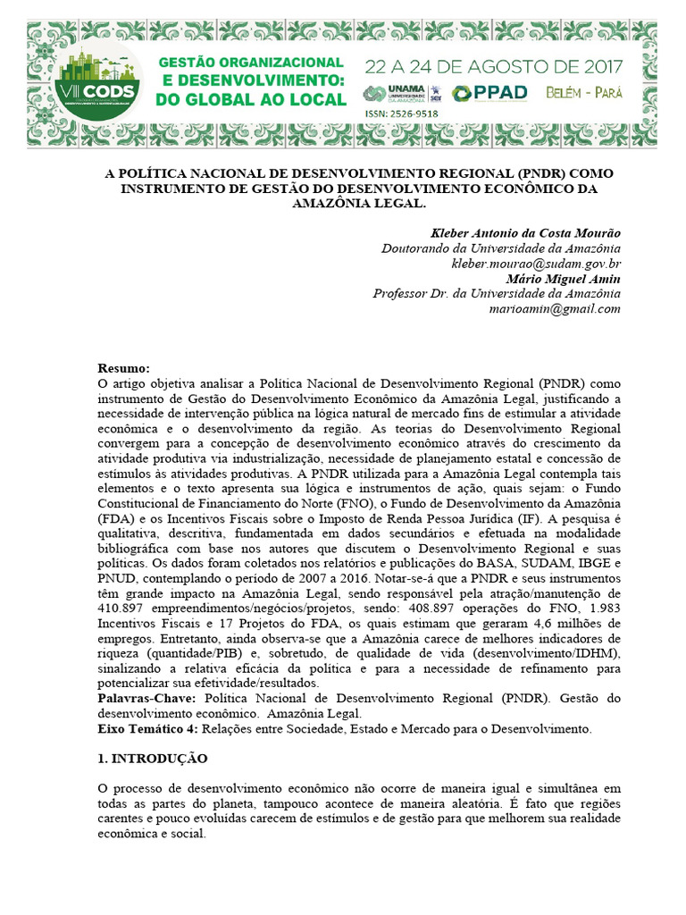 PNDR e Desenvolvimento da Amazônia Legal | PDF | Economia | Brasil