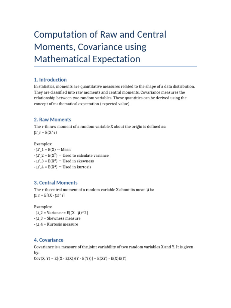 Computation of Moments and Covariance | PDF