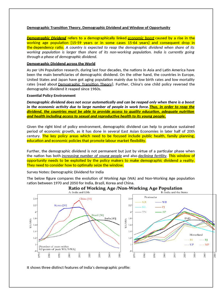 Demeographic Dividend, Theory and Window of Opportunity | PDF ...