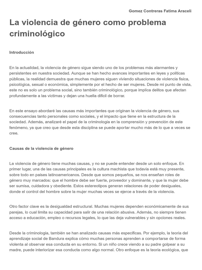 La Violencia de Género Como Problema Criminológico PDF | PDF ...