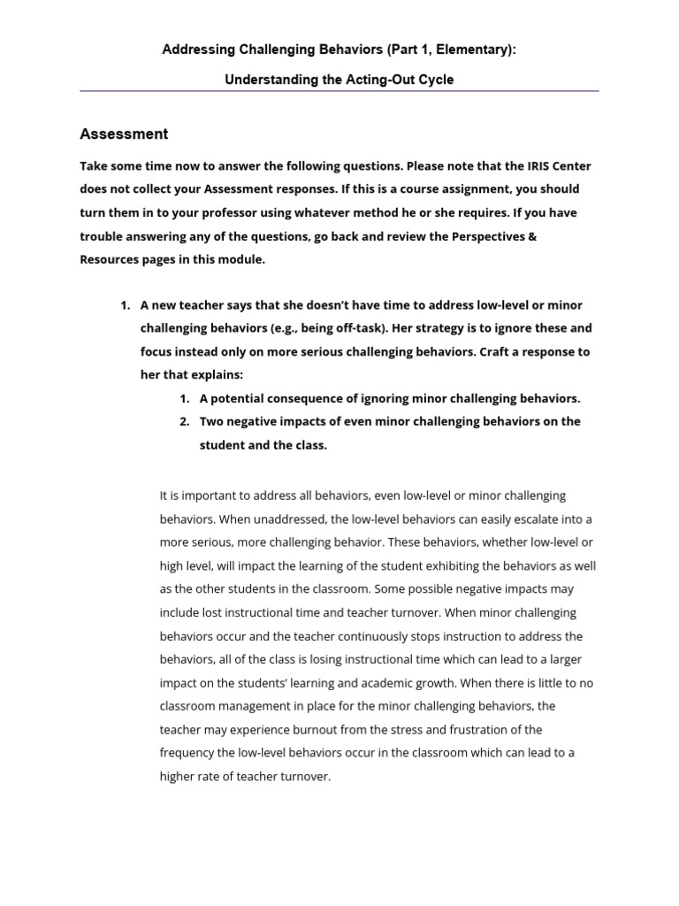 Consequences of Ignoring Minor Behaviors | PDF | Teachers | Classroom ...