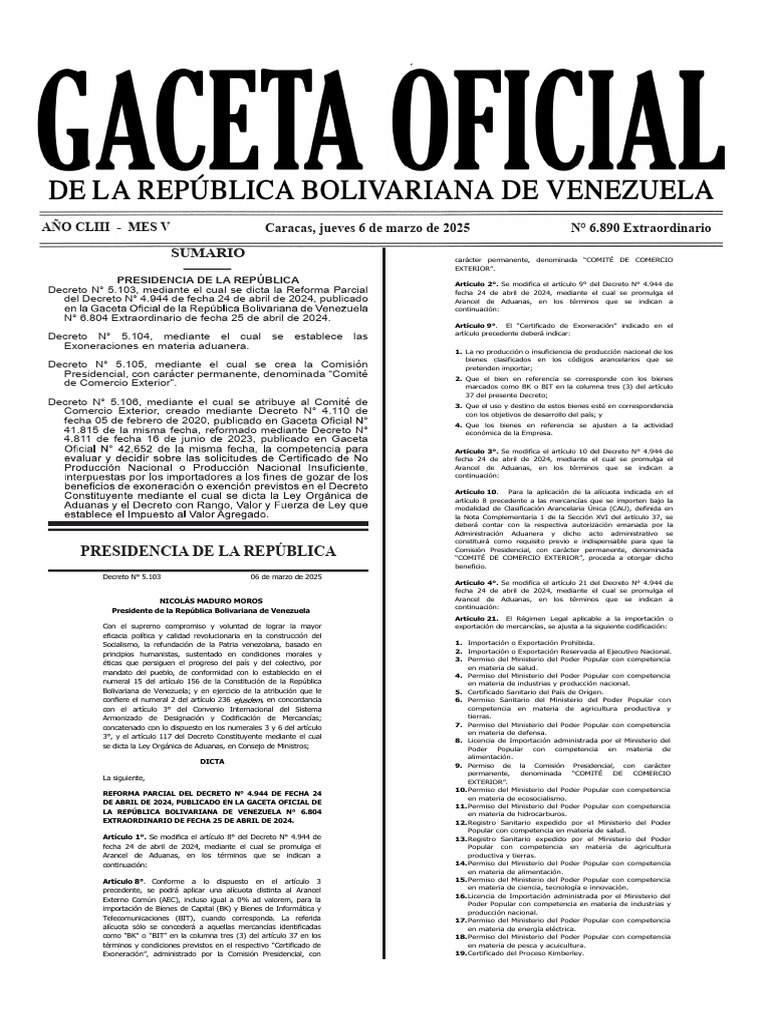 Reforma del Arancel de Aduanas 2025 | PDF | Venezuela | aduana
