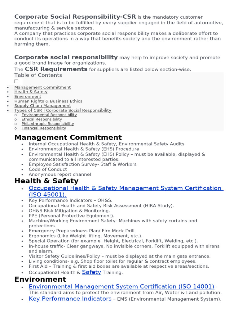 Essential CSR Guidelines for Suppliers | PDF | Corporate Social ...