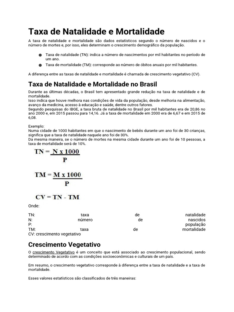 Taxas de Natalidade e Mortalidade no Brasil | PDF | Crescimento ...