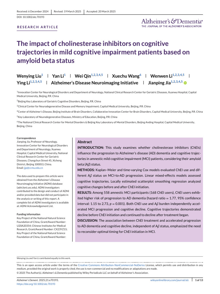 Cholinesterase Inhibitors and MCI Progression | PDF | Alzheimer's ...