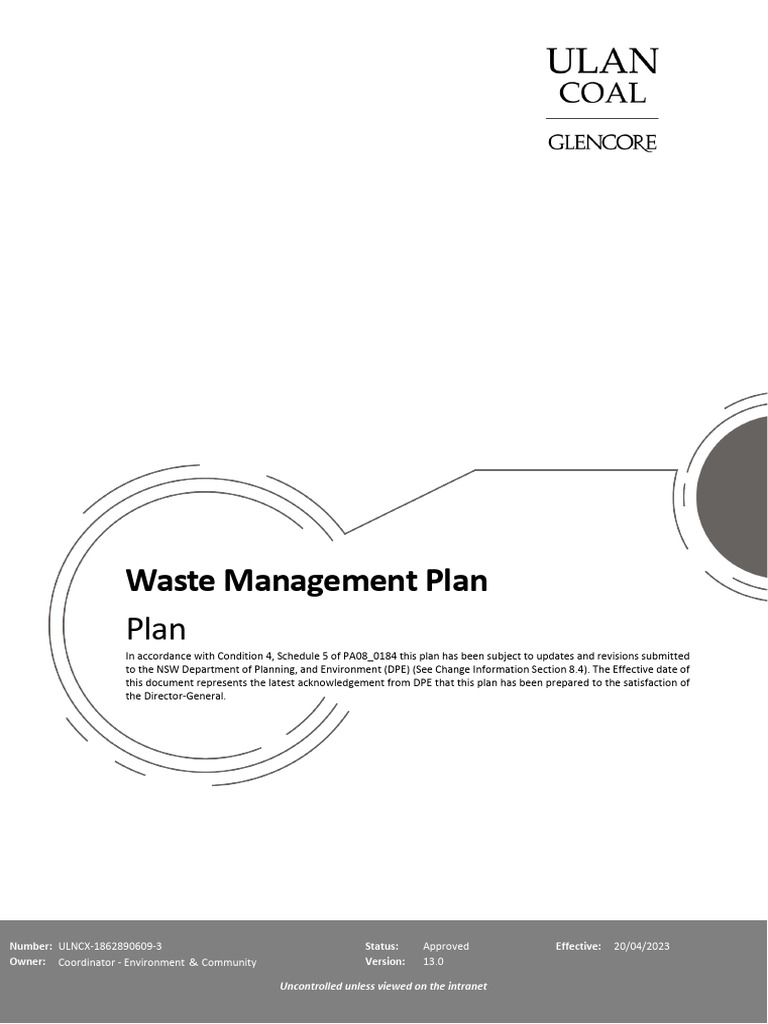 Ulan Complex Waste Management Plan | PDF | Waste | Waste Management