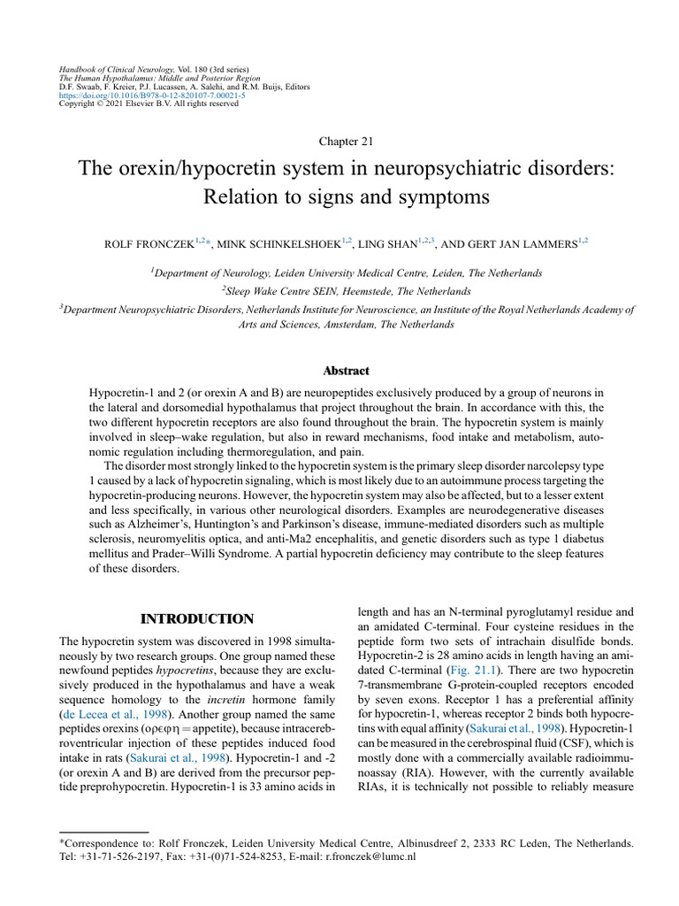 The Orexin - Hypocretin System in Neuropsychiatric Disorders - Relation ...