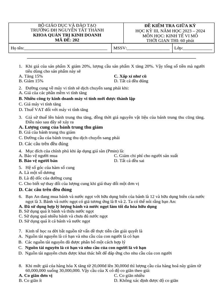 Đáp án đề 2 | PDF