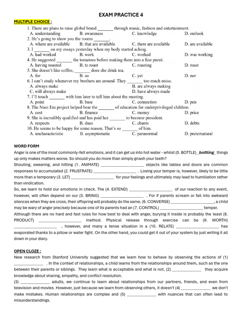 (54 Ban) EXAM PRACTICE 4 (S) | PDF | Tourism | Anger