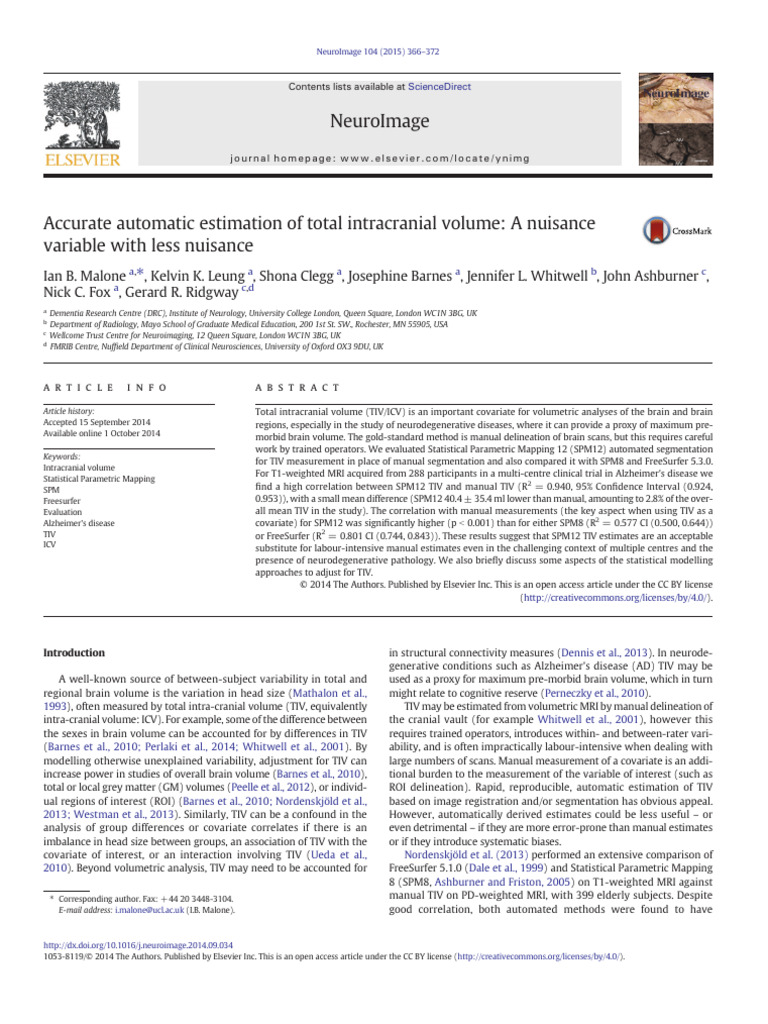 Automated TIV Estimation in Alzheimer's Research | PDF | Errors And ...