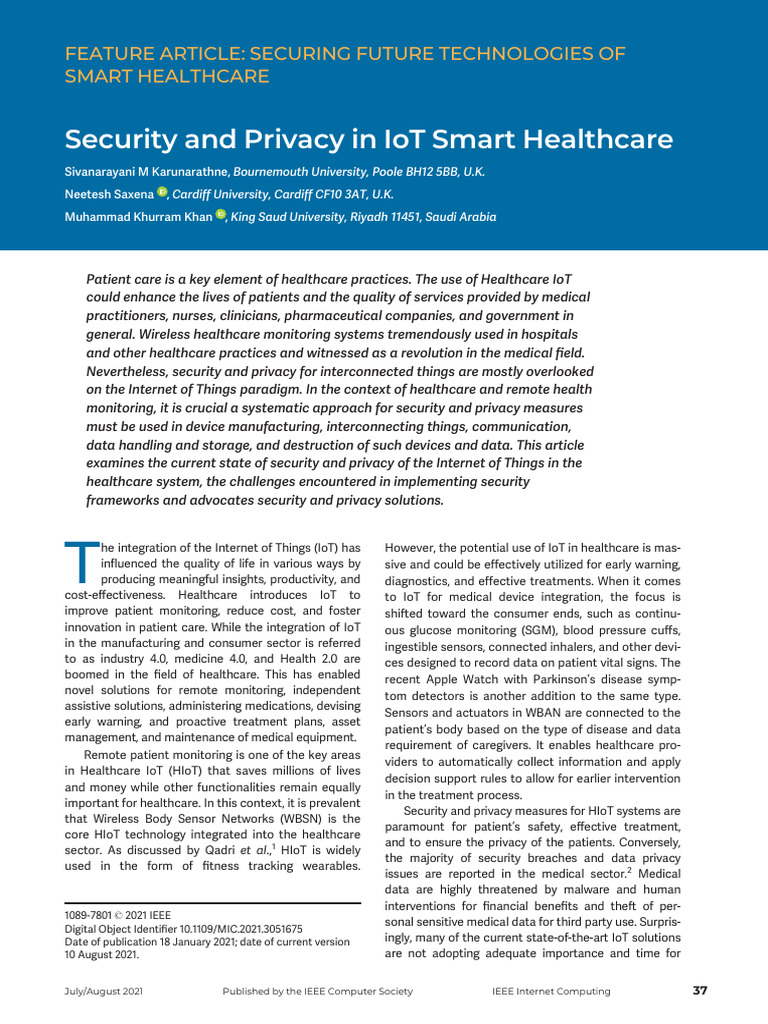 IoT Security in Smart Healthcare Systems | PDF | Internet Of Things ...