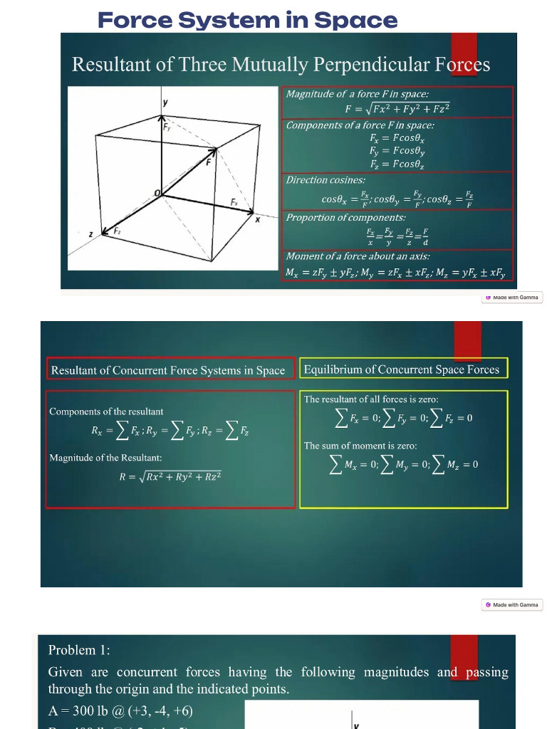 Statics of Rigid Bodies Force System in Space CENTRIODS Moment of ...