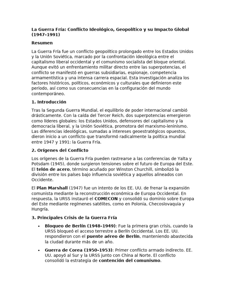 Impacto Global de la Guerra Fría | PDF | Guerra Fría | Unión Soviética