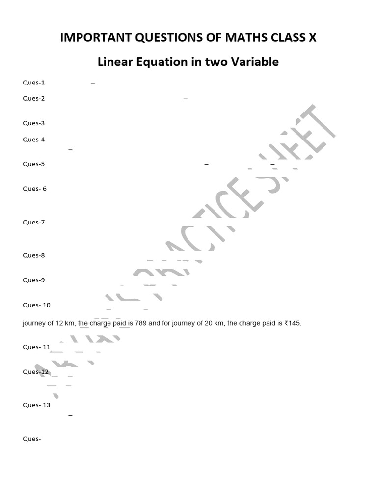 Important Questions of Maths Class X | PDF