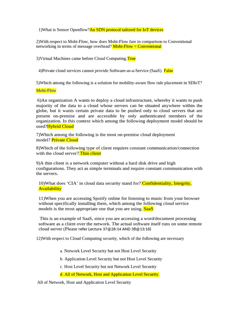IoT and Cloud Computing Concepts Quiz | PDF | Computer Network | Port ...