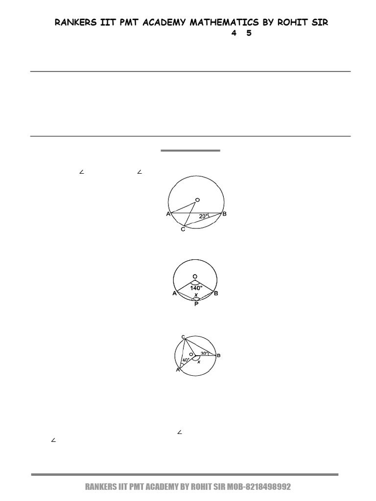 Class 10 Circles Test Paper PDF | PDF | Circle | Perpendicular