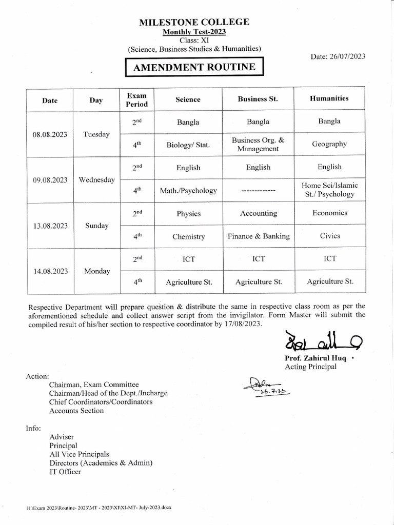 Routine MT Class XI (Amendment) | PDF