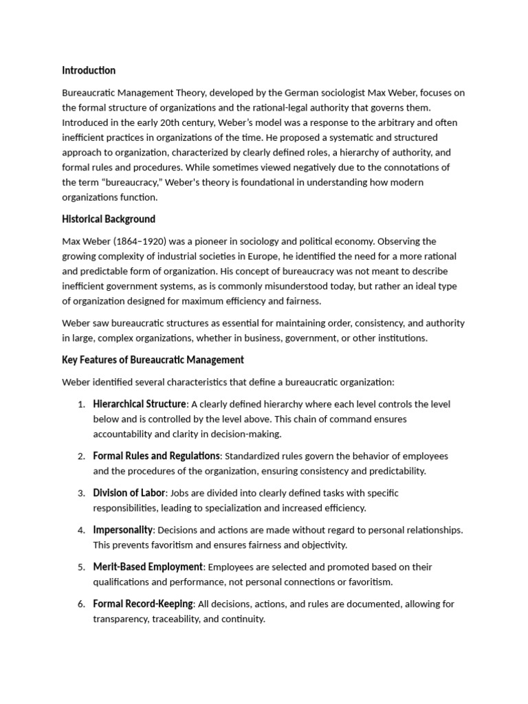 Max Weber's Bureaucratic Management Theory | PDF | Bureaucracy | Max Weber