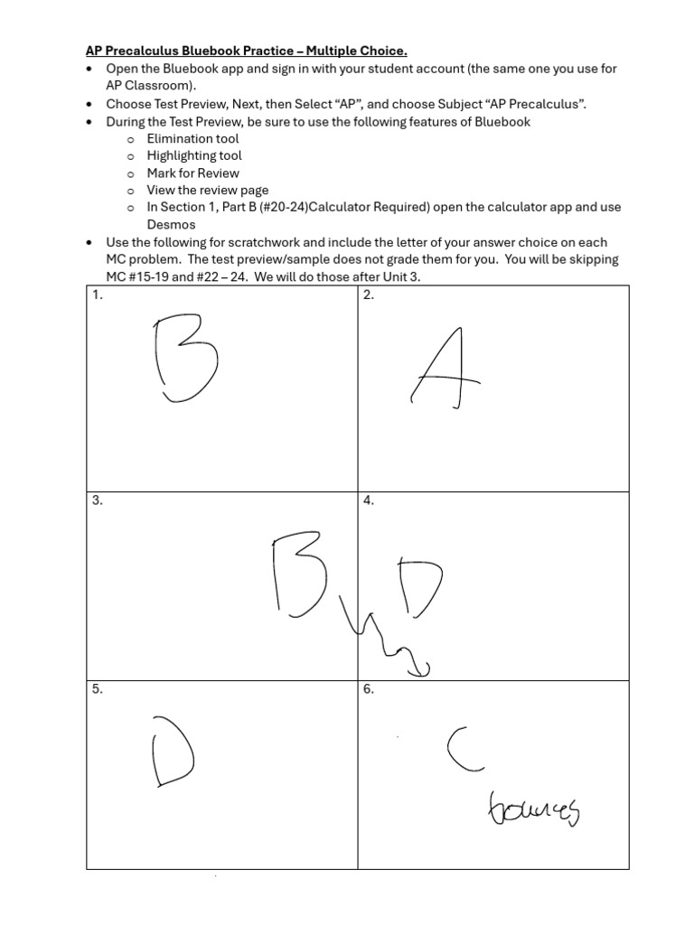 AP Precalculus Bluebook Practice (Units 1 & 2) | PDF