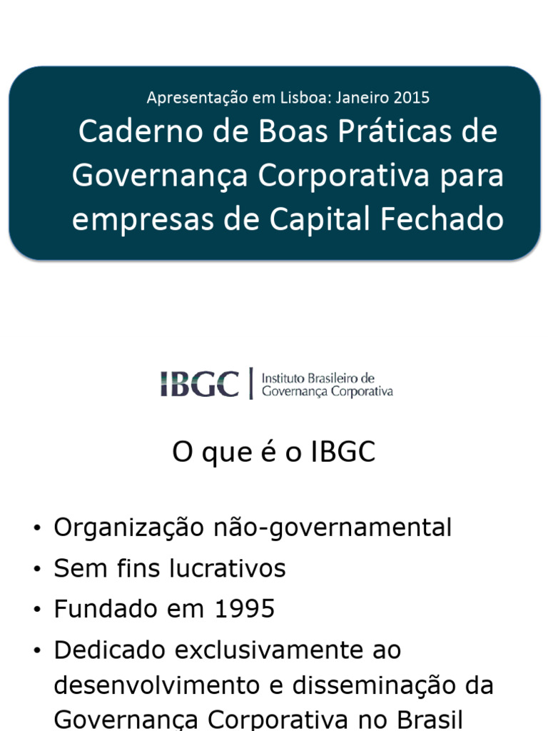 Boas Práticas em Governança Corporativa | PDF | Governança | Governança ...