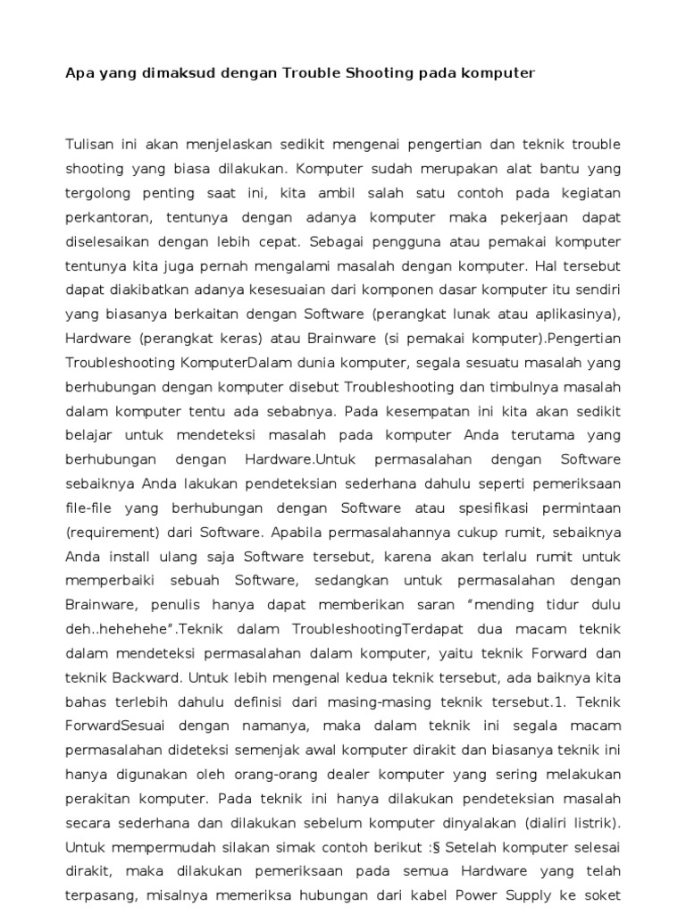 Apa Yang Dimaksud Dengan Trouble Shooting Pada Komputer Apa Yang Dimaksud Dengan Trouble Shooting Pada Komputer