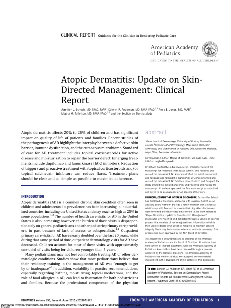 Pediatric Atopic Dermatitis Management 2025 | PDF | Allergy | Dermatitis
