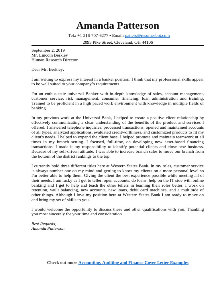 Banker Cover Letter Example | PDF