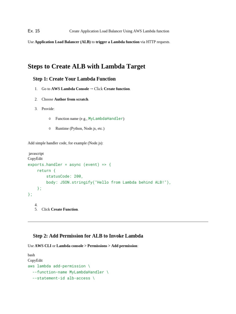 Create ALB with Lambda Function Guide | PDF