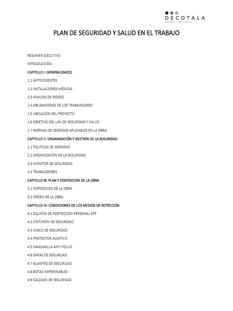 Plan de Seguridad y Salud en El Trabajo | PDF | Seguridad y salud ...