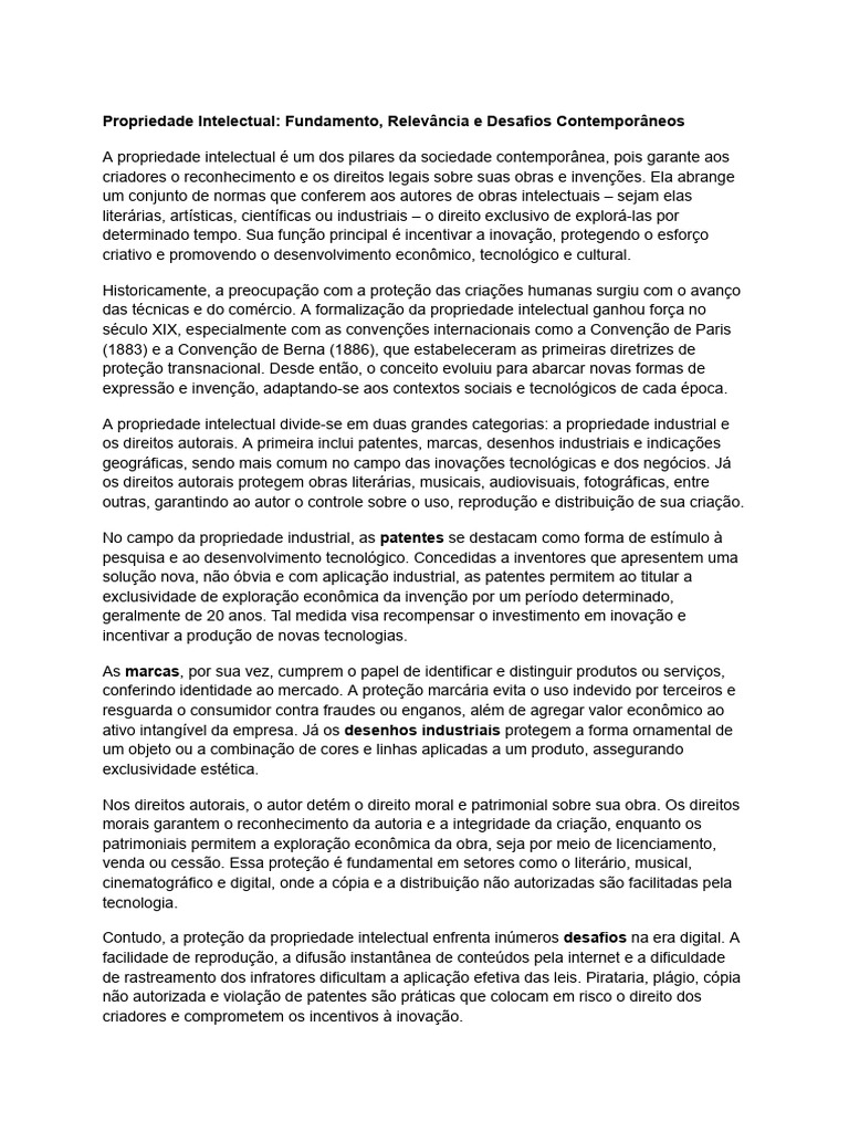 Propriedade Intelectual: Desafios e Importância | PDF | Propriedade ...