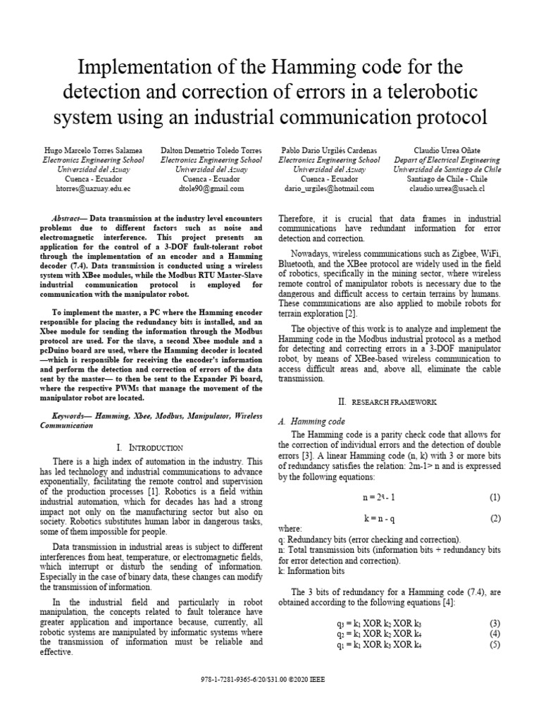 Implementation of The Hamming Code For The Detection and Correction of ...