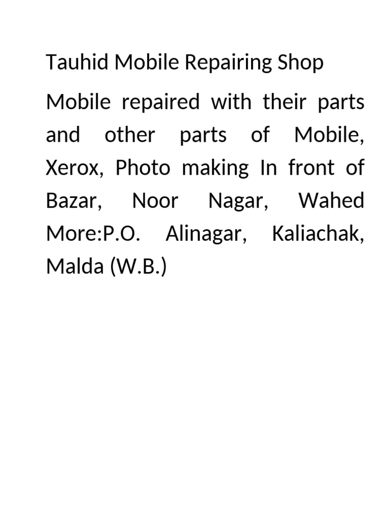 Tauhid Mobile Repairing Shop | PDF