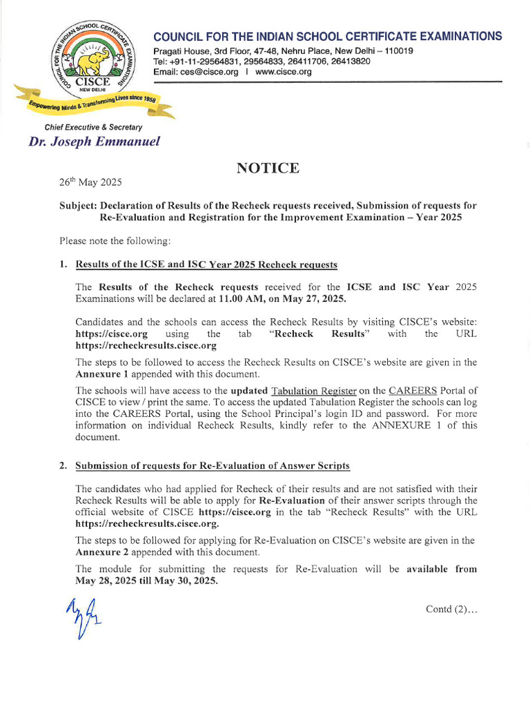 NOTICE ISC ICSE Rechck Results Re Evaluation | PDF | Qualifications ...
