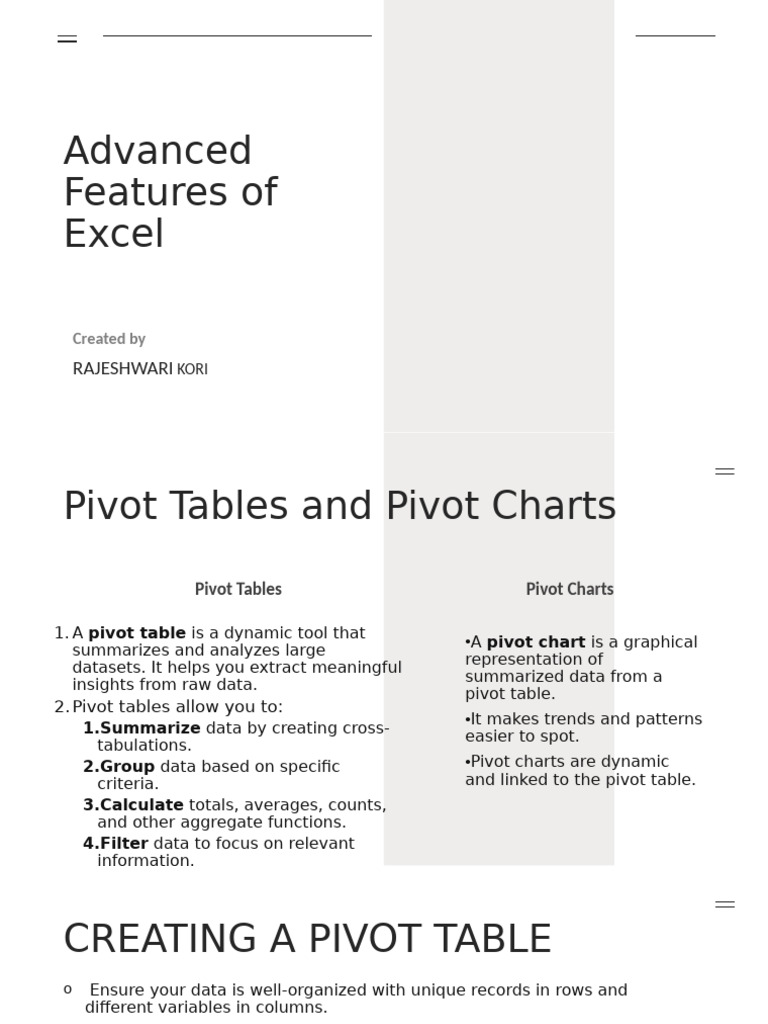 Advanced Features of Excel | PDF