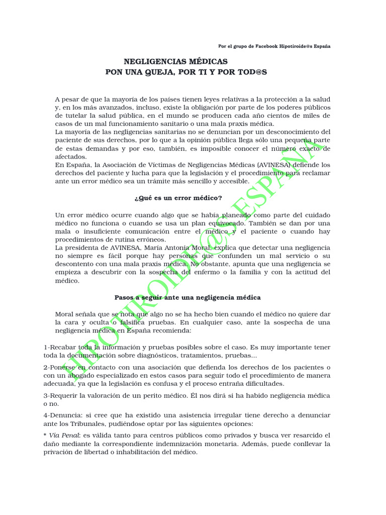 Cómo denunciar negligencias médicas en España | PDF | Daños y perjuicios