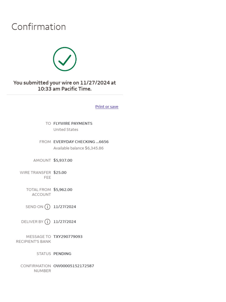 Wire Transfer Confirmation Details | PDF