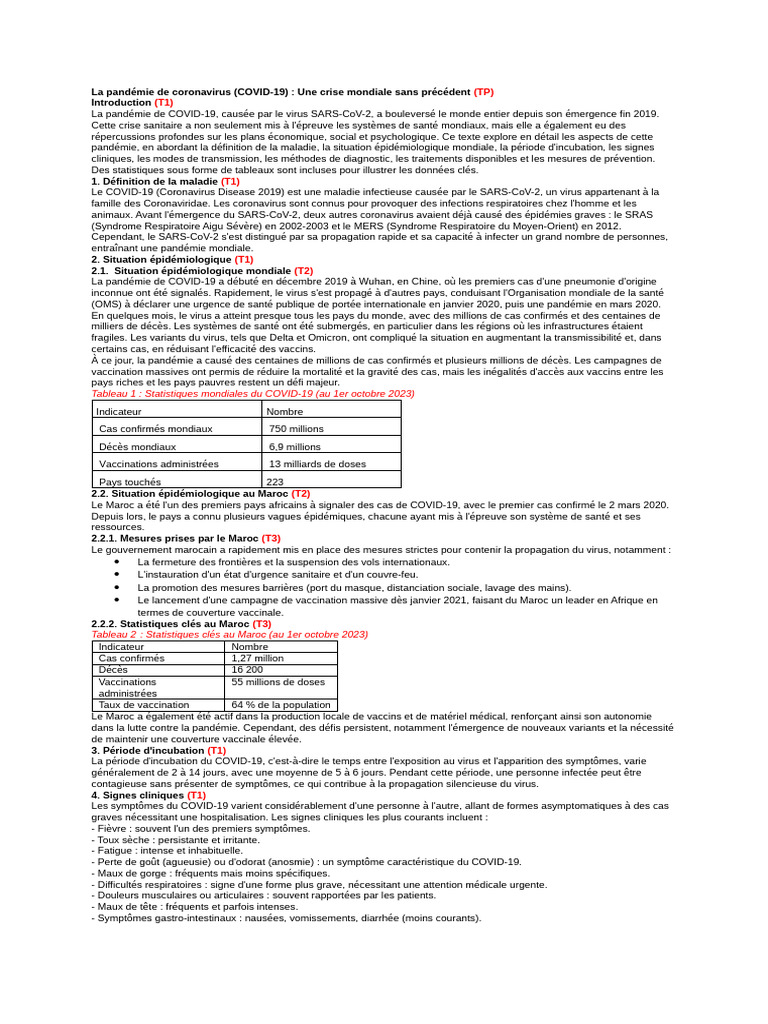 Impact mondial de la pandémie COVID-19 | PDF | Infection | Santé publique